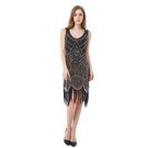 Black and gold 1920s flapper dress with Art Deco beading and fringe hem