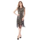 Black and gold 1920s flapper dress with Art Deco beading and fringe hem