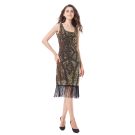 Black and gold sequin flapper dress with Art Deco beadwork and fringe hem for Great Gatsby costume