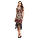 Burgundy sequin 1920s evening gown with Art Deco beading and black fringe hem