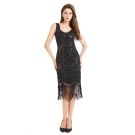 Black beaded flapper dress with Art Deco sequin embroidery and long fringe tassels