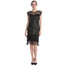 Black sequin flapper dress back view with sheer mesh panel and zipper closure