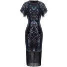 Black flapper dress with iridescent sequins and long fringe hem - 1920s Gatsby costume
