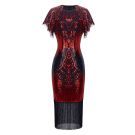 Womens black and red sequined 1920s flapper dress with tiered fringe hem