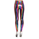 Adult rainbow metallic leggings with vertical neon stripes and high-waisted band