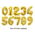 Gold foil number balloons 0-9 displayed flat before inflation