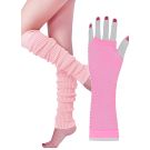 Close-up of pink diamond-weave fishnet gloves showing fingerless open-tip construction