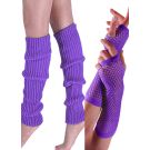 Adult wearing purple fishnet fingerless gloves with elastic cuffs