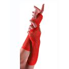 Red fishnet fingerless gloves elbow length with ribbed elastic bands