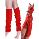 Red diamond mesh fingerless gloves with ribbed cuffs and thumb holes