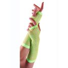 Neon green elbow-length fingerless fishnet gloves with elasticated cuffs