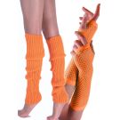 Adult retro aerobics accessories - orange fishnet arm warmers with ribbed edges
