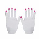 Adult womens white fishnet fingerless gloves with hot pink molded nails