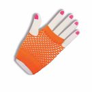 Neon orange fishnet fingerless gloves with elastic cuffs for 80s party costume