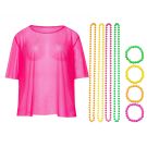Adult 80s Neon Pink Fishnet Top with Beaded Jewellery Set - alternate view 9