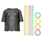 Adult 80s Mesh Fishnet Top with Neon Beaded Jewelry Set - alternate view 7