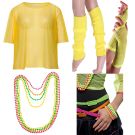 Adult 80s Neon Yellow Fishnet Costume Set with Leg Warmers and Gloves - alternate view 11