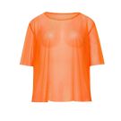 Adult neon orange mesh fishnet vest with oversized boxy fit and boat neckline