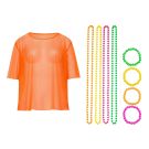Adult Orange Fishnet String Vest - 80s Neon Mesh Top with Beaded Jewelry Set - alternate view 9