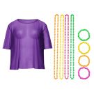 Adult Purple Fishnet Mesh Top with 80s Neon Beaded Jewellery Set - alternate view 6