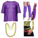 Adult 1980s Purple Fishnet Costume Accessory Set with Neon Beads - alternate view 10