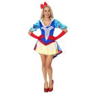 Adult storybook costume mini dress with red bow headband and gloves
