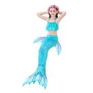 Girls wearing mermaid tail costume with integrated monofin and holographic fin panels