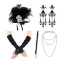 Five-piece Gatsby accessory set with pearl necklace, chandelier earrings, and vintage cigarette holder