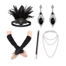 Women's 1920s Flapper Accessory Set - Black Feather Headband, Gloves, Pearls & Cigarette Holder - alternate view 7