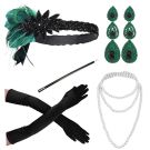 Adult 1920s Flapper Accessory Set - Black & Emerald 5-Piece Gatsby Costume Kit - alternate view 5