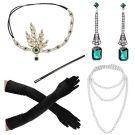 Womens 1920s Gatsby Accessory Set - 5-Piece Flapper Costume Kit with Gloves, Pearls & Headpiece - alternate view 5