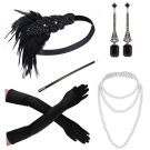Adult 1920s Gatsby Flapper Accessory Set - 5-Piece Black & Pearl Charleston Kit - alternate view 7