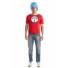 Close-up of red costume t-shirt chest badge with Velcro attachment system