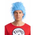 Storybook Twins blue wig front view showing full elastic cap and electrified fiber styling