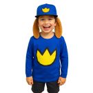 Kids blue superhero dog costume with yellow crown badge shirt and plush ear cap