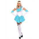 Adult sailor scout costume in white and teal with gold headband