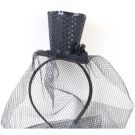 Black sequined mini top hat on headband with mesh veil - 1920s burlesque accessory