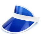 Translucent blue sun visor cap with adjustable stretch-back closure