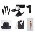 Adult 1920s Gangster Accessory Set - Pinstripe Fedora Hat, Suspenders, Tie, Spats & Cigar - alternate view