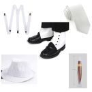 Adult 1920s Gangster Costume Accessory Set - White Fedora Hat Tie Suspenders Spats Cigar - alternate view