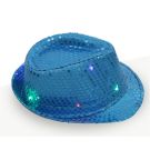 Multicolor sequin fedora with embedded LED lights showing three flashing modes
