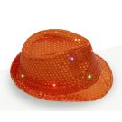 LED light-up sequin fedora showing gold sparkle finish