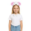 Kids sheep costume headband with pink plush ears and embroidered face