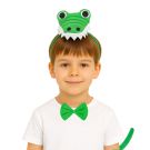Kids alligator costume headband with bulging eyes and teeth collar