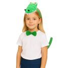 Kids dinosaur costume accessory set with green headband, bow tie and tail