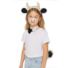 Kids cow costume accessory set with black ears headband, cream horns, bow tie and tail