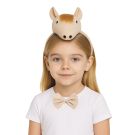 Kids horse headband costume set with three-dimensional sculpted head and plush golden mane