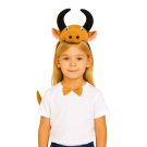 Kids bull headband with orange plush head, black horns and pink ears