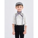 Victorian newsboy cap in grey tweed-look fabric, front view showing short brim