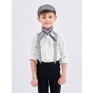 Adjustable Victorian boy suspenders with metal slide fasteners on grey elastic straps